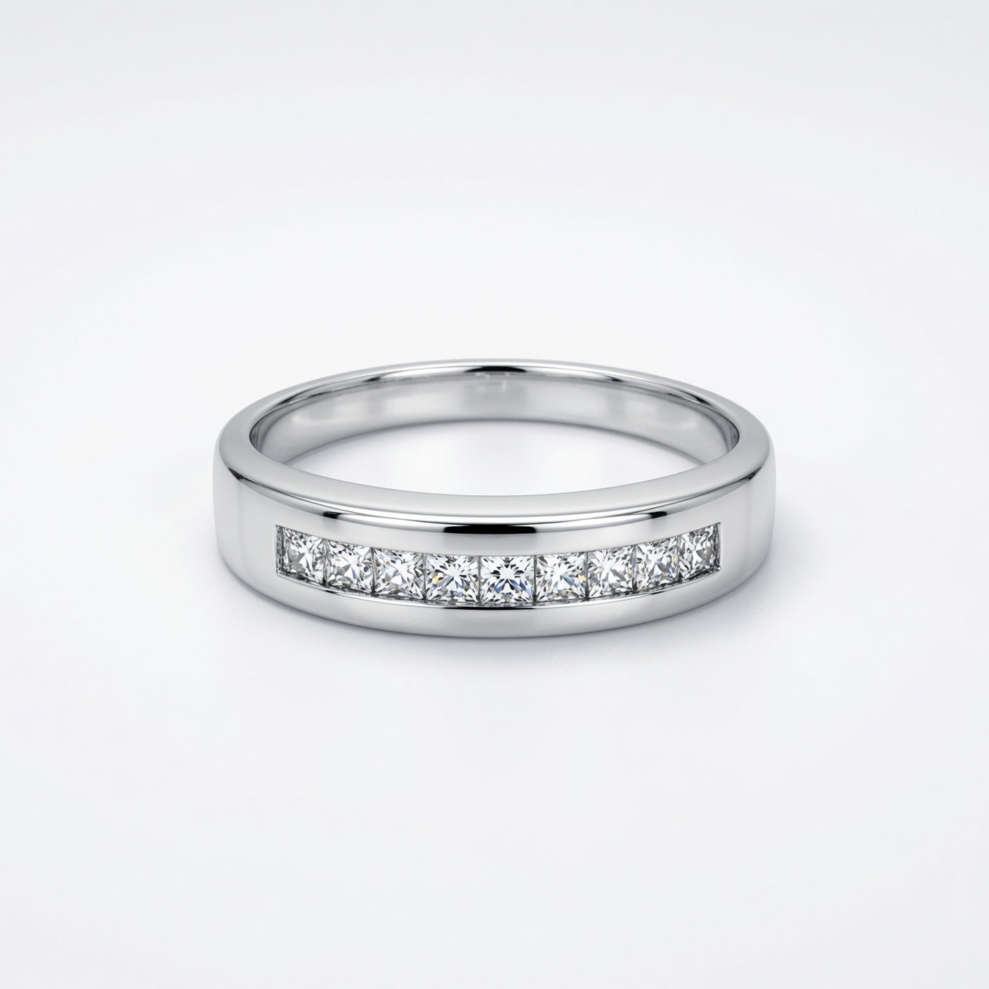 Anillo Oro blanco y brillantes princess cut