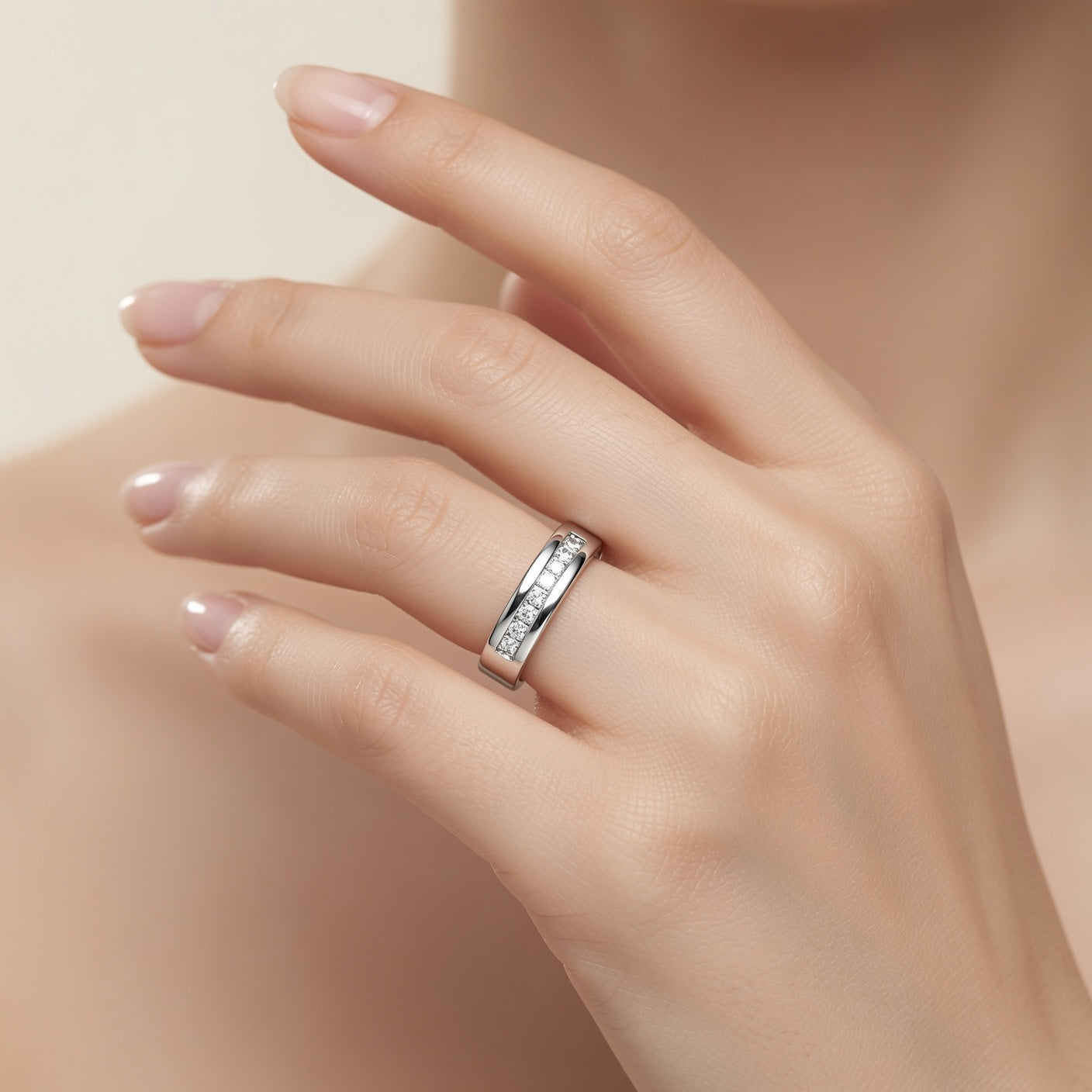 Anillo Oro blanco y brillantes princess cut