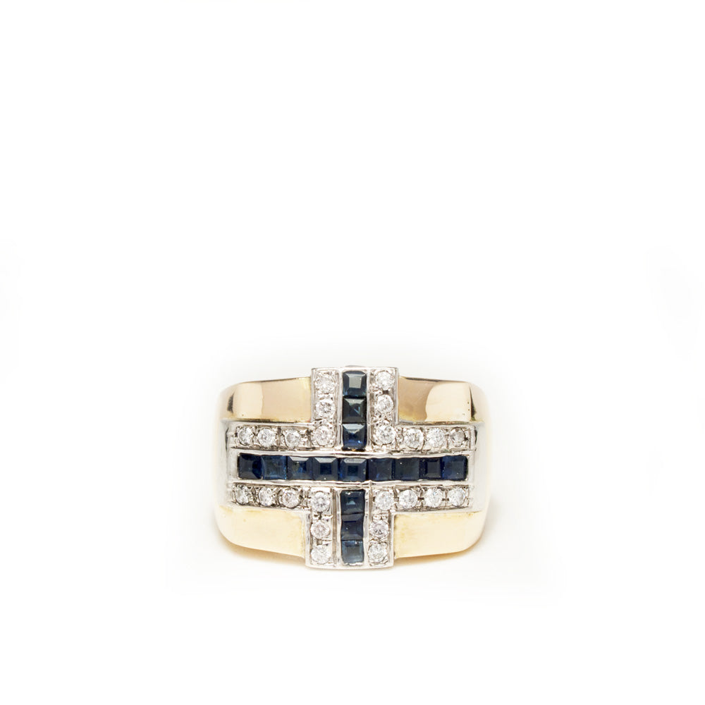 Anillo Bi-Color zafiros & Diamantes