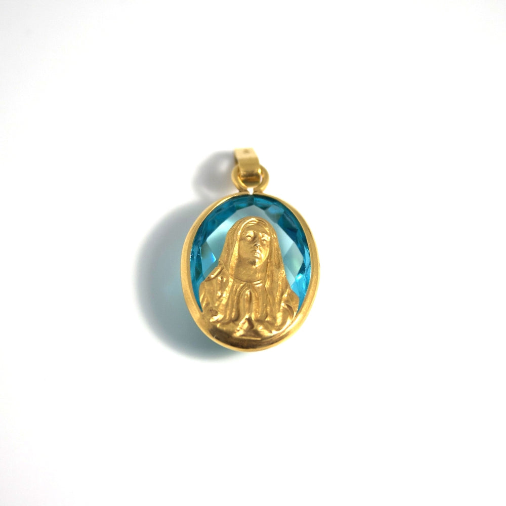 Medalla virgen con aguamarina