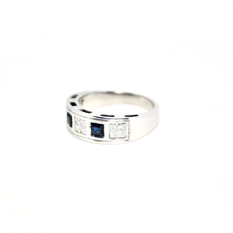 Anillo Platino y dos Zafiros carré
