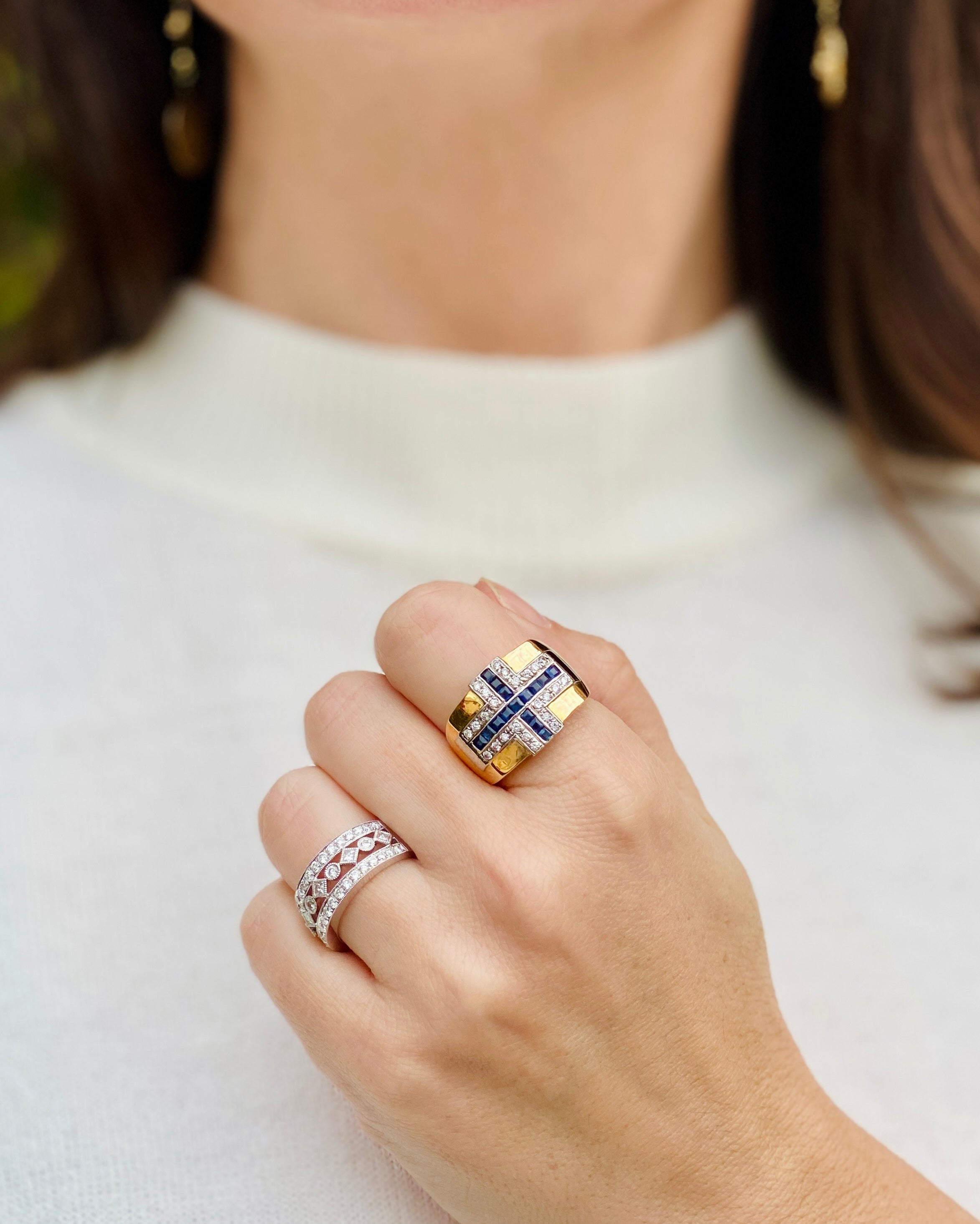 Anillo Bi-Color zafiros & Diamantes